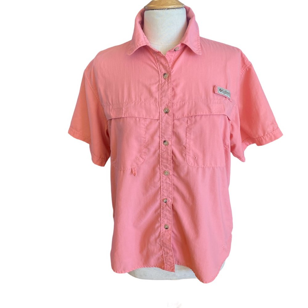 Columbia Eddyline PFG Vented Performance Fishing Top Coral Pink Ripstop Hiking-M